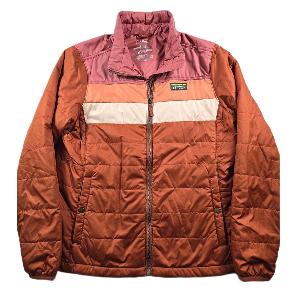LL Bean Mountain Classic Puffer Jacket Womens Large Orange Pink Colorblock